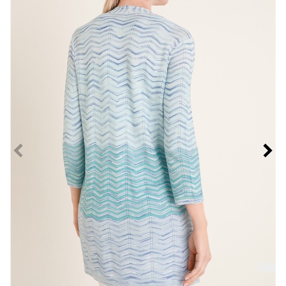 Chicos Sweater Set Cardigan Open Front + Tank Stripe LS Pattern Blue Multi Sz 4 - Picture 2 of 6